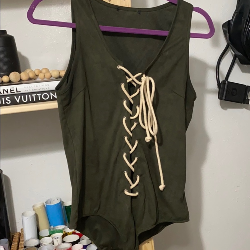 Suede Tie front Body suit